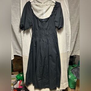 Gap Puff Sleeve Midi Dress, Black, XL